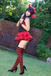 akumania corset cosplay devil_horns original skirt striped thighhighs zettai_ryouiki rating:Safe score:5 user:xkaras