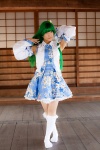 cosplay detached_sleeves green_hair kochiya_sanae lenfried miniskirt skirt socks touhou rating:Safe score:2 user:nil!