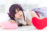 apron cleavage cosplay dress hairband love_live!_school_idol_project maid maid_uniform purple_hair suu tojo_nozomi twintails rating:Safe score:1 user:nil!