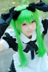 ahoge aka_(morimori) apron cosplay dress gloves green_hair horns maid maid_uniform original twintails rating:Safe score:0 user:nil!