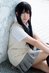 akiyama_mio blouse cosplay kneehighs k-on! narihara_riku pleated_skirt ribbon_tie skirt sweater rating:Safe score:1 user:pixymisa