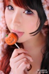 cosplay hoodie lollipop original purple_eyes red_hair ryo_(v) rating:Safe score:0 user:pixymisa
