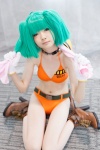 bikini choker cosplay gloves green_hair macross macross_frontier morinaga_koyuki pantyhose ranka_lee swimsuit towel twintails rating:Safe score:0 user:pixymisa