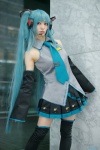 aqua_hair blouse cosplay detached_sleeves hatsune_miku headset mitsubachi_marie pleated_skirt skirt thighhighs tie twintails vocaloid zettai_ryouiki rating:Safe score:0 user:nil!