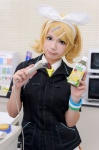 blonde_hair blouse cosplay familymart hairband hair_clips kagamine_rin shorts vocaloid yu rating:Safe score:1 user:nil!