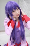 bakemonogatari blouse cosplay hiokichi pleated_skirt purple_eyes purple_hair school_uniform senjougahara_hitagi skirt tie rating:Safe score:0 user:pixymisa