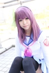 angel_beats! blouse cosplay green_eyes hairband hairbow nakamura_yuri nekosuke pleated_skirt purple_hair scarf_tie skirt thighhighs zettai_ryouiki rating:Safe score:0 user:pixymisa