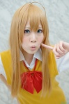 ahoge blonde_hair blouse cosplay fujihisa ikkitousen school_uniform sonsaku_hakufu sweater_vest rating:Safe score:0 user:nil!