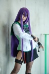 boots busujima_saeko cosplay garter_belt highschool_of_the_dead katana miniskirt purple_hair sailor_uniform school_uniform skirt soul sword thighhighs rating:Safe score:5 user:nil!