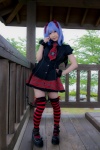 blouse blue_hair bow cosplay croptop lenfried miniskirt remilia_scarlet skirt thighhighs touhou twintails wings zettai_ryouiki rating:Safe score:0 user:nil!