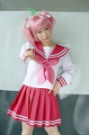 cosplay hair_ribbons kobayakawa_yutaka kyarii lucky_star miniskirt pink_hair pleated_skirt sailor_uniform school_uniform skirt twintails rating:Safe score:0 user:nil!