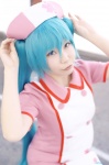 aqua_hair cosplay dress hatsune_miku kei koiiro_byoutou_(vocaloid) nurse nurse_cap nurse_uniform twintails vocaloid rating:Safe score:0 user:nil!