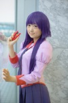 bakemonogatari blouse cosplay mochizuki_miuna pleated_skirt purple_hair school_uniform senjougahara_hitagi skirt tie rating:Safe score:0 user:pixymisa