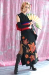 blonde_hair boots cosplay fan fishnet_stockings gintama kimono kon thighhighs tsukuyo rating:Safe score:2 user:nil!