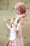 bandages cosplay final_fantasy final_fantasy_xiii kanan_kaori pink_hair pleated_skirt ponytail serah_farron skirt sleeveless_blouse rating:Safe score:0 user:nil!
