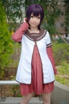 cosplay dress funami_yui jacket karin_(iv) kneesocks school_uniform violet_hair yuruyuri rating:Safe score:0 user:pixymisa