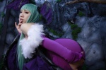 ass bodysuit cosplay detached_sleeves green_hair head_wings morrigan_aensland non_(ii) purple_legwear tag☆communication vampire_(game) wings rating:Safe score:4 user:nil!