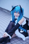 aqua_hair cosplay detached_sleeves dress hairbows hatsune_miku project_diva thighhighs tsubaki_tomoyo twintails vocaloid rating:Safe score:2 user:pixymisa