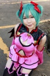 aqua_hair cosplay dress garter_straps hairbows hatsune_miku higurashi_rin thighhighs twintails vocaloid wings rating:Safe score:0 user:pixymisa