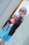 book cardigan cosplay glasses kneesocks nagato_yuki nagatsuki pleated_skirt purple_hair sailor_uniform school_uniform skirt suzumiya_haruhi_no_yuuutsu rating:Safe score:0 user:nil!
