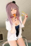 atsuki cleavage cosplay dagashi_biyori dagashi_kashi hairband hoodie one-piece_swimsuit purple_hair shidare_hotaru swimsuit rating:Safe score:0 user:nil!