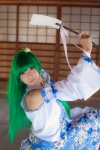 cosplay detached_sleeves gohei green_hair kochiya_sanae lenfried miniskirt skirt skirt_lift touhou rating:Safe score:0 user:nil!