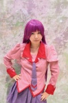 bakemonogatari cosplay pleated_skirt purple_hair reco school_uniform senjougahara_hitagi skirt tie rating:Safe score:0 user:pixymisa