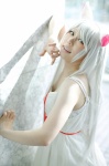 animal_ears bakemonogatari cat_ears cosplay dress hanekawa_tsubasa mizuki_mao white_hair rating:Safe score:0 user:pixymisa