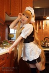 apron black_legwear blonde_hair blouse chii_(chobits) chobits cosplay hairband jumper maid maid_uniform momoiro_merankori saku thighhighs zettai_ryouiki rating:Safe score:0 user:nil!