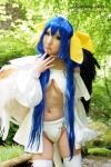 blue_hair choker cleavage cosplay dizzy guilty_gear hairbows hitori_gokko monokini one-piece_swimsuit saku swimsuit tail thighhighs underboob wings rating:Safe score:1 user:nil!