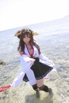 beach black_legwear cleavage cosplay detached_sleeves hairband kantai_collection kimono kongou_(kantai_collection) ocean pleated_skirt saku skirt thighhighs wet zettai_ryouiki rating:Safe score:0 user:nil!