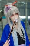 cosplay fan hairbow houtou_singi kikyou kimono pop'n_music silver_hair rating:Safe score:2 user:nil!