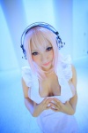 cleavage cosplay headphones nearly_naked_apron nitro_super_sonic pink_hair saku super_soniko rating:Safe score:2 user:nil!
