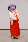 cosplay detached_sleeves hanyuu higurashi_no_naku_koro_ni horns miko pantyhose purple_hair socks yuzuko rating:Safe score:0 user:nil!