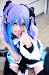 anti_the_infinite_holic_(vocaloid) blue_hair cosplay detached_sleeves dress hair_ribbons hatsune_miku headset kirimu thighhighs tie tiered_skirt twintails vocaloid zettai_ryouiki rating:Safe score:0 user:pixymisa