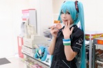 aqua_hair blouse cosplay familymart hatsune_miku tie twintails vocaloid wristband yu rating:Safe score:0 user:nil!