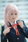 blazer blouse cosplay k-on! makise_anji miura_akane pink_hair ponytail school_uniform rating:Safe score:1 user:nil!