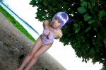 ayane_(doa) beach cleavage cosplay dead_or_alive headband ocean one-piece_swimsuit purple_hair swimsuit tachibana_minami rating:Safe score:0 user:nil!