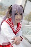 cosplay hair_ribbons hiiragi_kagami kaika lucky_star pleated_skirt purple_hair sailor_uniform school_uniform skirt twintails rating:Safe score:0 user:nil!