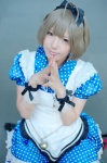 aki_(iv) akizuki_ryo apron blonde_hair cosplay cuffs hairbow idolmaster maid maid_uniform petticoat thighhighs rating:Safe score:0 user:pixymisa