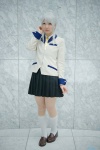 angel_beats! blazer blouse cosplay kneehighs pleated_skirt ribbon_tie skirt takanashi_maui tenshi_(angel_beats!) white_hair yellow_eyes rating:Safe score:1 user:pixymisa