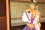 blouse cleavage cosplay detached_sleeves green_hair hanamura_misaki kochiya_sanae skirt touhou touhou_kinbauchou rating:Safe score:0 user:nil!