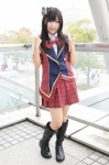 akb48 blouse boots chibi_suke cosplay hairbow kashiwagi_yuki_(cosplay) kneehighs pleated_skirt skirt vest rating:Safe score:2 user:nil!