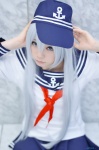blue_hair cosplay hat hibiki_(kantai_collection) kantai_collection mamitan pleated_skirt sailor_uniform school_uniform skirt rating:Safe score:1 user:nil!