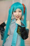 aqua_hair blouse cosplay detached_sleeves hatsune_miku mero tie twintails vocaloid rating:Safe score:1 user:nil!