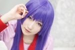 bakemonogatari blouse cosplay hiokichi purple_eyes purple_hair senjougahara_hitagi rating:Safe score:0 user:pixymisa