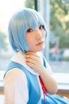 ayanami_rei blouse blue_hair cosplay jumper nagatsuki neon_genesis_evangelion red_eyes ribbon_tie rating:Safe score:0 user:pixymisa
