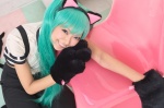 animal_ears aqua_hair blouse cat_ears choker cosplay hatsune_miku headset necoco necosmo paw_gloves project_diva suspenders trousers twintails vocaloid rating:Safe score:0 user:nil!