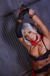 bikini cape chains cleavage cosplay elf_ears eternal_darkness fingerless_gloves handcuffs non original silver_hair swimsuit rating:Safe score:1 user:nil!