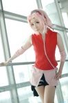 cosplay elbow_pads haruno_sakura_(naruto) headband mai miniskirt naruto pantyhose pink_hair shorts skirt vest rating:Safe score:1 user:nil!